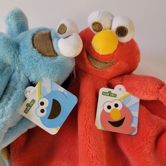 Lot 2 Sesame Street Plush Loveys Blue Cookie Monster Red Elmo Security Blanket - Picture 5 of 15